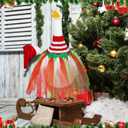Eccliy Christmas Goose Outfit Set Red White Green Crochet Dresses with Gauze Handmade Xmas Porch Goose Costume for 23 High Cement Plastic Statue Christmas Party Outdoor Patio Yard Lawn Art Decoration
