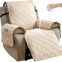 Reversible Recliner Chair Cover, Waterproof Recliner Chair Covers with Pocket Washable Reclining Chair Cover Furniture Protector for Kids, Pets (23.6'', Cream)