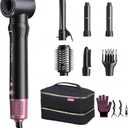 Air Styler, Fast Drying Blow Dryer & Curling StylingTool, Hot Air Styler No Heat Damage, Hot Air Styler Wrap for Curling Volumizing Straightening Styling (Black and Pink)