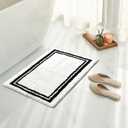Tititex Luxury White Black Frame Line Bathroom Rug, 16x24 inch Extra Soft and Absorbent Microfiber Bath Rugs, Non-Slip Plush Shaggy Bath Carpet, Bath Mats for Bathroom Floor, Tub and Shower