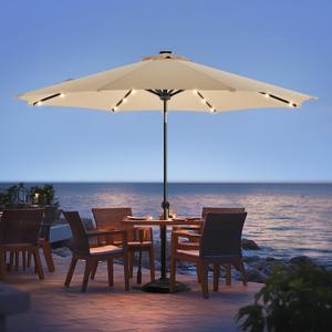 wikiwiki 11ft Solar Led Patio Umbrella, Sturdy Outdoor Market Umbrella for Deck, Pool, Garden w/Tilt, Crank, 32 LED Lights, Beige