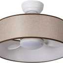 LED 20 Smart Linen Fabric Drum Dimmable Ceiling Fan with Light and Remote,Low Profile Round Lamp Lighting,Small Circle Semi Flush Mount Fandelier Fixture for Indoor Bedroom Dining Kitchen