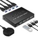 USB 3.0 Switch 4 Computers 3 Computers Keyboard Mouse,4 Port USB Switcher Sharing Mouse Keyboard Scanner Printer, Includes Cables and Remote