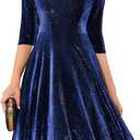 Dressystar Womens Velvet Midi Sequin Cocktail Dress Fall Winter Long Sleeve Formal Wedding Guest Party Dresses with Pocket (M)