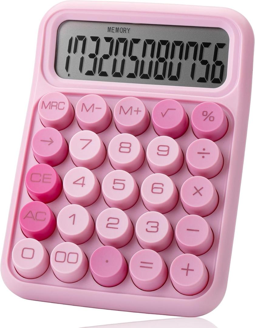 Mr. Pen Mechanical Switch Calculator - 12 Digit Large LCD Display, Pink with Big Buttons, Back to School Supplies