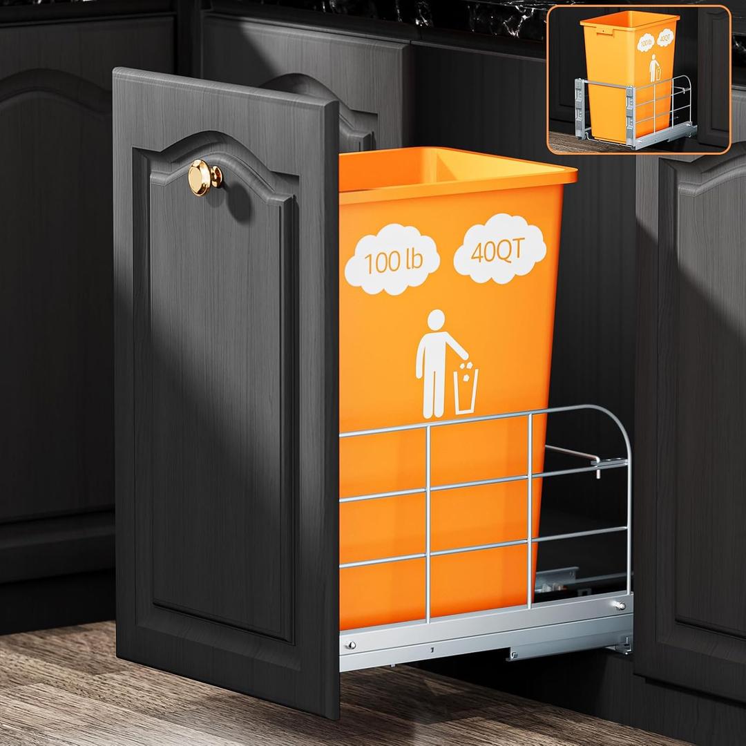 Pull Out Trash Can Under Cabinet with Soft-Close Slides,Heavy Duty 40 Qt Under Sink Trash Can for Kitchen,Garbage Can Not Included, Requires Minimum Cabinets Opening 12" W X 17" D