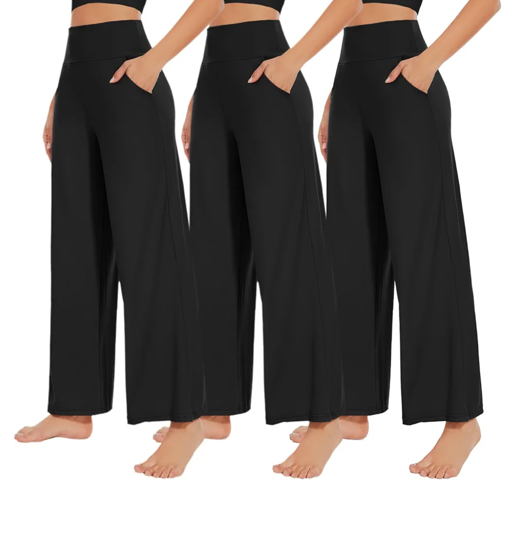 NEW YOUNG 3 Pack Women's Wide Leg Pants with Pockets High Waist Loose Sweatpants Casual Lounge Yoga Workout Palazzo, S