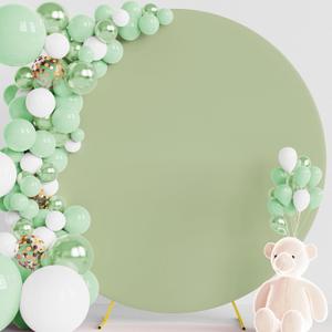 Wokceer 7.2FT Round Backdrop Cover Round Arch Covers Sage Green Spandex Circle Balloon Arch Backdrop Cover for Wedding Birthday Party Baby Bridal Shower Decor