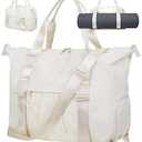 Gym Bag with Yoga Mat Holders, Carry On for Pilates Women & Men with Laptop & Shoe Compartment Large Duffle Travel Weekender Tote with Key Ring Clip Personal Item Workout, Easy to Clean - Beige