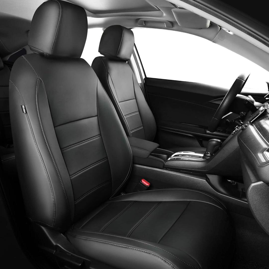 Seat Covers for Honda Civic Sedan 2022-2024 Touring &2025 2026 Hybrid Sport Touring, Faux Leather Black Leather Car Seats Cover Full Set for car - Rear Row 60/40 Split Bench