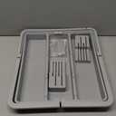 Homecor Large Utensil Organizer for Kitchen Drawer, Expandable Silverware Drawer Organizer Cooking Tray, Cutlery and Flatware Utensil Holder Kitchen Spatula Tools Storage with 3 Dividers, Grey