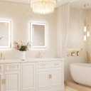 TETOTE Led Bathroom Mirror with Lights 22 x 30 Inch, Beveled Lighted Vanity Front and Backlit Anti-Fog Mirror Wall Mounted for Modern Bathroom, 3-Color Extra-Bright Lights, Tempered Glass