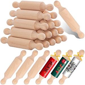 18PCS Mini Rolling Pins for Crafts, Small Wooden Dough Roller for Children in the Kitchen Baking and Imaginative Play, Wooden Tiered Tray Decorative for Halloween and Christmas Presents (4.1 Inches)