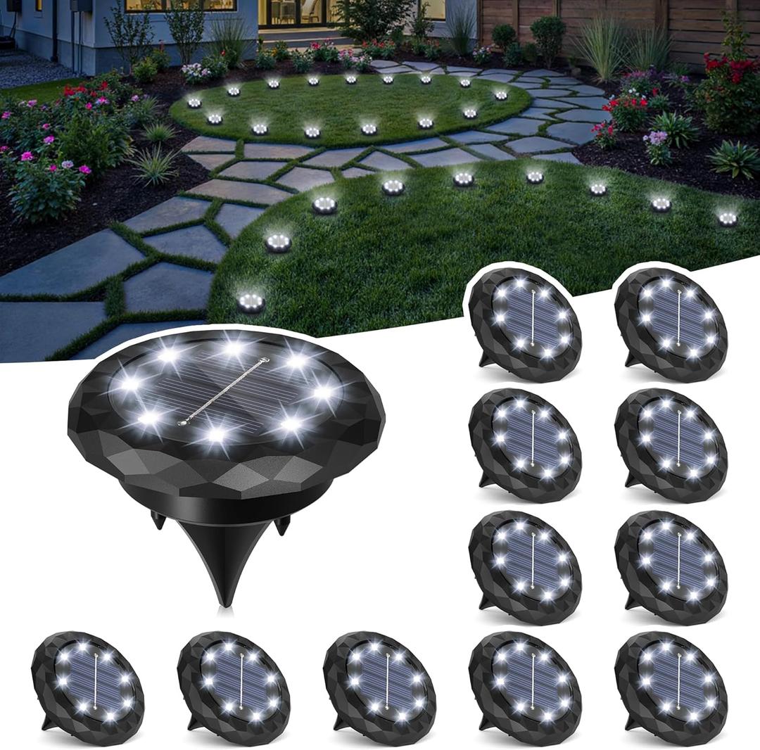 SOLPEX Mini Solar Ground Lights, 12 Pack Solar Lights Outdoor Waterproof, Landscape Lighting for Garden Pathway Driveway Walkway (Cool White)