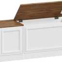 HOOBRO Storage Bench, 47.2" Wooden Toy Box, Toy Chest with Safety Hinge, Farmhouse-Style Storage Chest, Entryway Bench, for Living Room, Bedroom, Hallway, White and Walnut WH54CW01