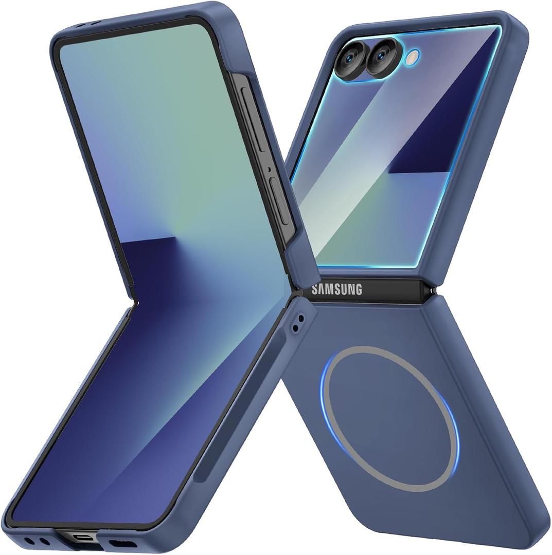 Ruky for Z Flip 7 Magnetic Case, Full Body Cover Anti-Scratches Shockproof Hard PC Ultra-Thin, [Compatible with MagSafe] Protective Phone Cover for Samsung Galaxy Z Flip 7 5G, Blue