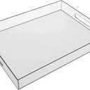 Sooyee Clear Acrylic Tray Decorative,16" x 12" Plastic Serving Trays for Coffee Table,Kitchen,Bathroom,Food,Vanity Countertop,Large Ottoman Tray with Handles
