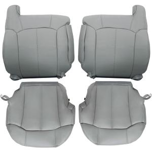 SecosAutoparts Driver and Passenger Bottom and Top Lean Back Replacement Leather Seat Cover Gray Compatible with Chevy Silverado Tahoe Sierra Suburban Avalanche 1999 2000 2001 2002