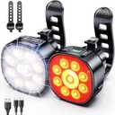 Bike Lights [8+7 Modes], USB Rechargeable Bike Lights Front and Back, Ultra Bright with Spotlight & Floodlight, IP65 Waterproof Bicycle Lights for Road Mountain Day/Night Cycling Safety