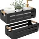 LotFancy Bathroom Decor Box, 2 Pack Toilet Tank Topper Basket, Wooden Bathroom Basket, Back of Toilet Storage Basket, Black Farmhouse Toilet Paper Holder