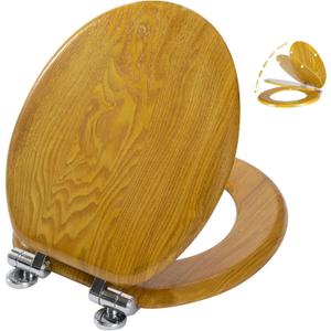 Angel Shield Wood Veneer Natural Toilet Seat with Quiet Close,Easy Clean,Quick-Release Hinges(Round,Oak) (Round-16.5")