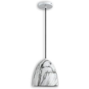 Modern Marble Pendant Light, 8.2"x7.9" Metal Hanging Light Fixture with Faux White Stone Finish, 15"-72" Adjustable Line, E26 Socket for Dining Room, Kitchen, Entryway, Bedroom Ivory Quartz