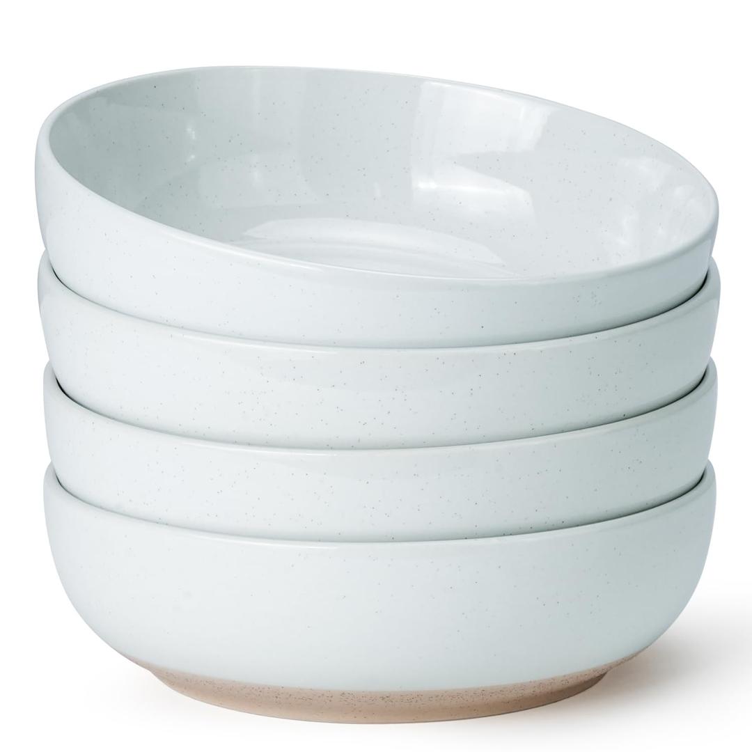 Metflavor Pasta Bowls Set of 8, 34oz Speckled Ceramic Bowls Set for Serving Salad, Pasta, Soup, Dinner, 8" Wide and Deep Bowls, Dishwasher & Microwave Safe, Matte Terracotta Base (Gray White)