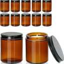8 oz Amber Glass Candle Jars with Lids,12 Pack Airtight Candle Containers