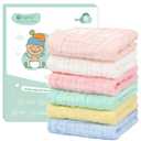 Orighty Muslin Baby Washcloths Pack of 6 - Soft Face Cloths for Newborn, Absorbent Baby Bath and Face Towels, 100% Cotton Babies Wipes, Burp Cloths, Feeding Towels for Babies and Infants - 10 x 10
