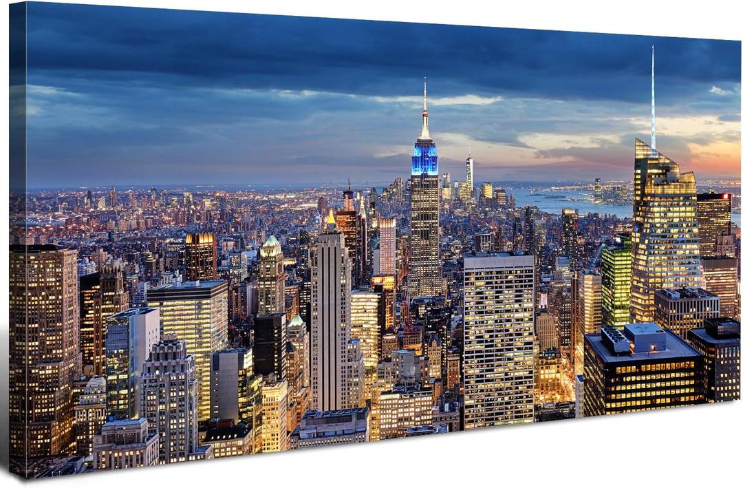 Extra Large New York City Wall Art NYC Skyline Office Wall Decor Sunset Manhattan Skyline Canvas Prints Modern Skyscraper Cityscape Pictures Artwork for Living Room Bedroom Home Decoration 30x60"