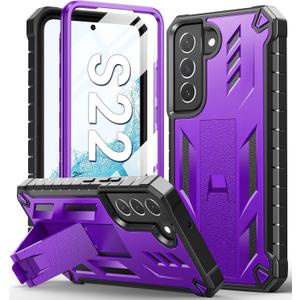 SOiOS for Samsung Galaxy S22 Protective Case: Military Grade Drop Proof Protection Mobile Phone Cover with Kickstand | Rugged Shockproof TPU Matte Textured Sturdy Phone Bumper (Purple)