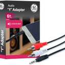 GE Audio Y Adapter Cable, 6 Feet, 3.5mm Male to RCA Male, Works with All Brands, Smart Phones, Stereo, Computer, Black, 33568