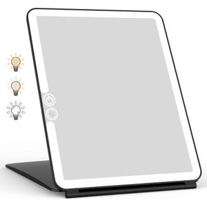 WEILY Portable Travel Mirror Makeup Mirror with 72 LED Lights, Touch Screen Three Colors Dimmable,Ultra Thin, 2000 mAh USB Rechargeable Foldable Cosmetic MirrorBlack