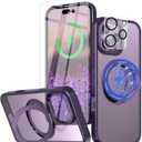 for iPhone 16 Pro Max Case with Screen Protector & Lens Protector [15 FT Military Drop Protection] Magnetic Kickstand Compatible with MagSafe Slim Translucent Case (Deep Purple)