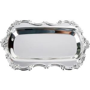 Small Vintage Trinket Dish Jewelry Tray Perfume Organizer Tray for Wedding Photographer Detail Props Ceremony Antique Decor (Silver) (7.9" x 4.7" x 0.6")
