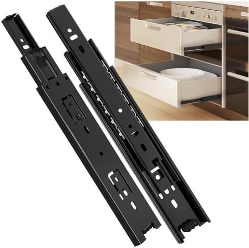 SHUHANG 1 Pair Full Extension Drawer Slides 8 10 12 14 16 18 20 22 24 Inch 100 lb Load Capacity Side Mount Ball Bearing Rails Cabinet Dresser Glides Wardrobe Kitchen Trash Can Slider Runners Black