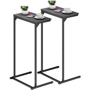 TUTOTAK C Shaped End Table, Small Side Table, Set of 2, 28.7 inch Tall Couch Table, Sofa Table, Living Room, Bed Room, Black TB01BK0712