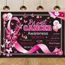 Breast Cancer Awareness Backdrop Pink Ribbon Banner October Breast Cancer Month Photography Background Black Pink Butterfly Hope Strength Office Home Party Decorations (94X70 inch (8x6FT))