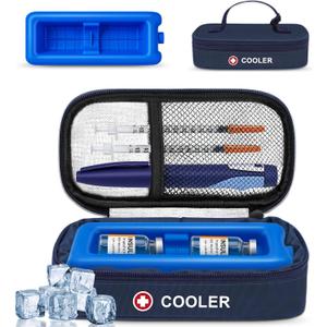 Insulin Vial Cooler Travel Case TSA Approved Medicine Cooler for Travel Diabetic Travel Case with Reusable Cooler Ice Brick, Long-Lasting Cooling for Vials and Pens (Small-Fit 2 vials)