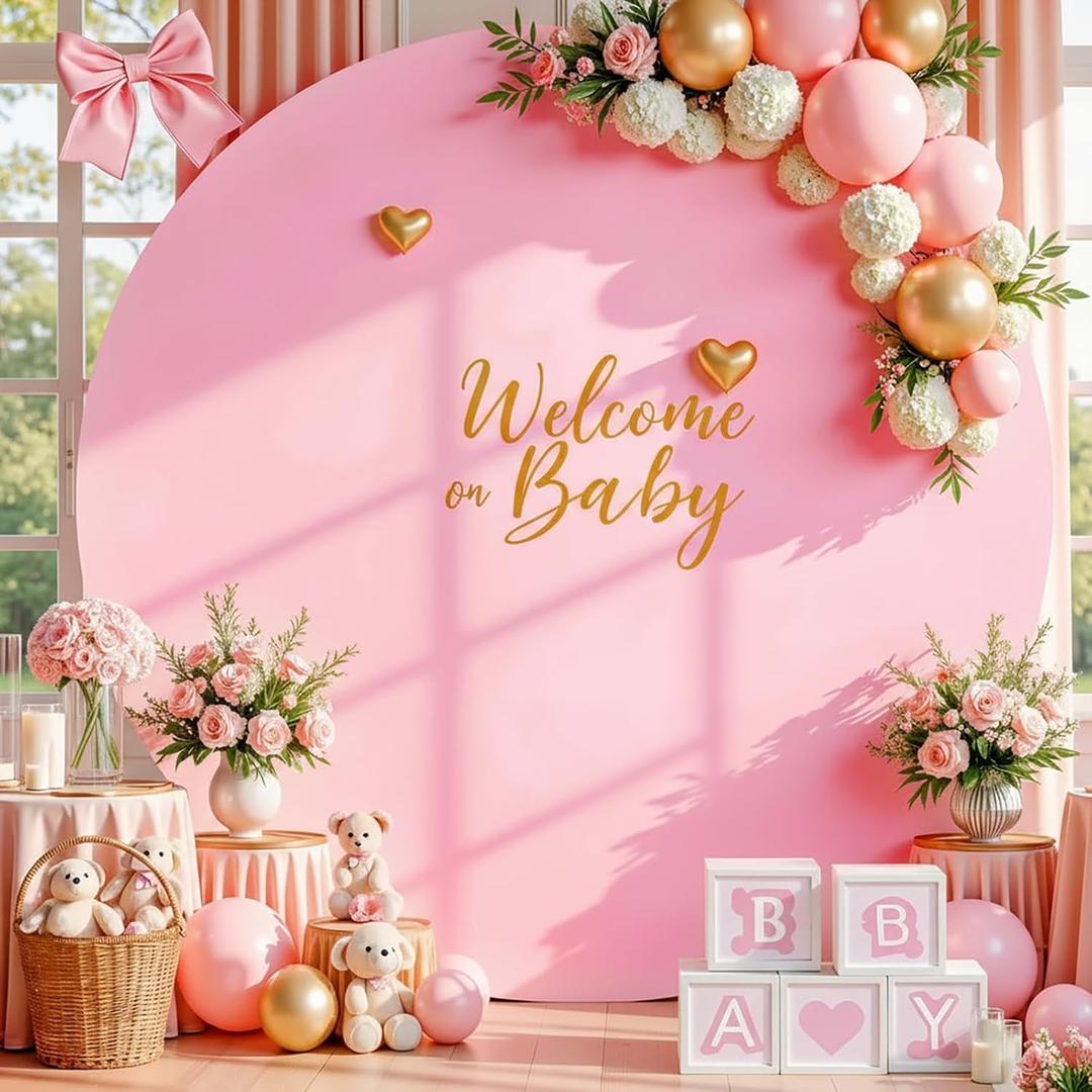 7.2FT Pink Round Backdrop Cover for 5 to 7.2ft Circle Arch Stand - Adjustable Round Arch Cover Circle Backdrop Cover for Birthday, Wedding Arch, Baby Shower Photography Background Party Decor