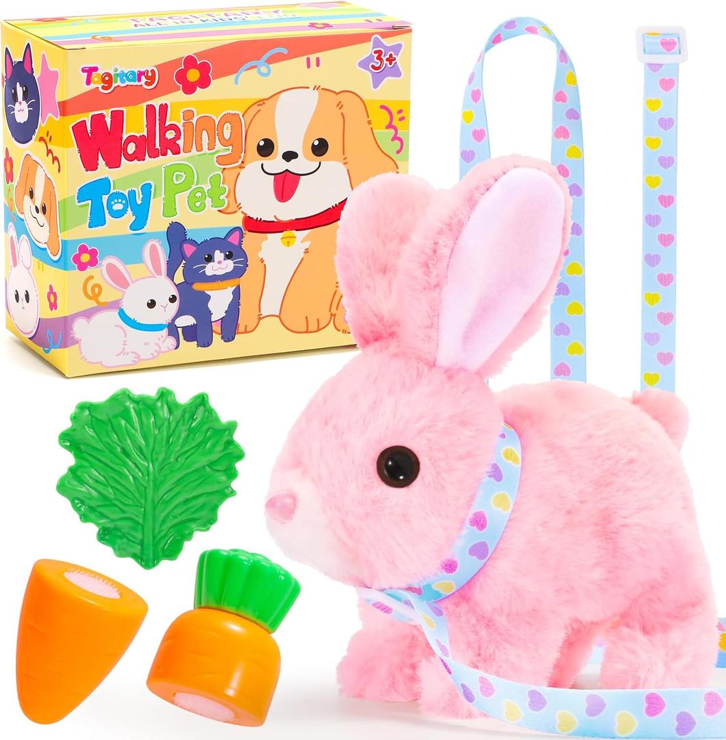 Tagitary Plush Bunny Toys for Kids - Interactive Electronic Rabbit with Sounds, Wiggling Ears, Hopping Motion, Leash - Perfect for Easter, Christmas, or Birthday Gifts (Pink)