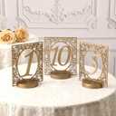 Novabright 10 Pcs Hand Painted Gold Wooden Table Numbers 110 Wedding Carving Table Numbers with Base Rustic Gold Elegant Desktop Sign for Wedding Reception Bridal Shower Banquet Centerpiece Decor