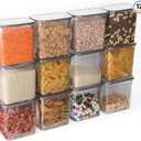 T&D HOME GOODS Storage Jars with Lid, Airtight, Set of 12 Storage Containers, BPAFree, Storage Container for Cereal, Flour, Kitchen, Practical Organiser Kitchen, (12, 3 Square diff size)