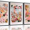 XLARTMY Flower Market Wall Art Prints Canvas Pink Floral Paintings Colorful Botanical Sunflower Artwork Travel Posters for Home Decor Pictures Set of 3 for Living Room Bedroom 12x16in Unframed (12x16in Poster, Flower Market-1)