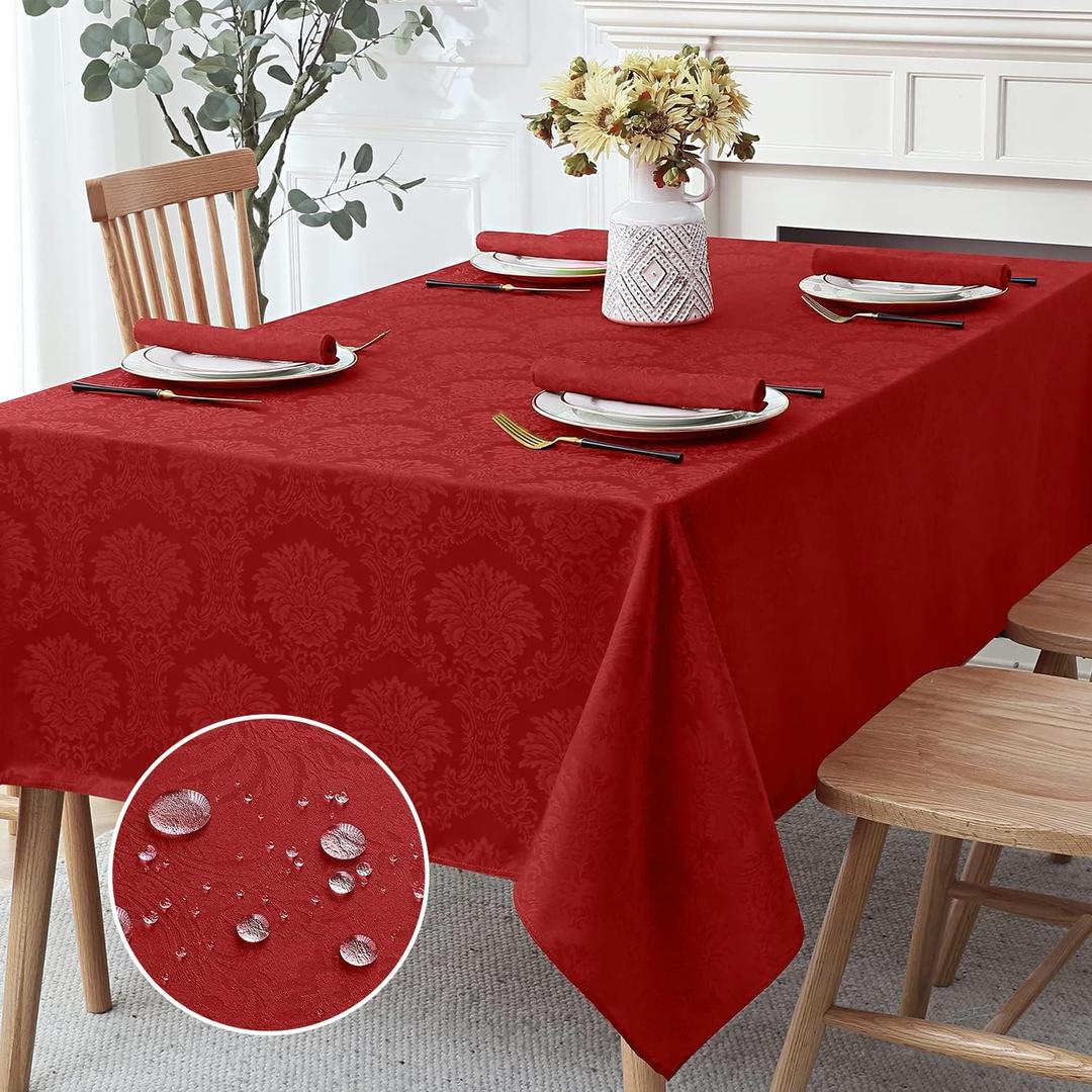 Romanstile Jacquard Rectangle Tablecloth - Winter Waterproof Elegant Vienna Damask Table Cloths Washable Polyester Decorative Table Covers for Dinner/Parties/Outdoor - 60 x 120 Inch, Red