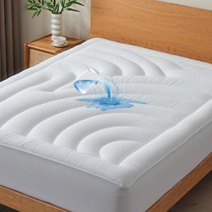 Waterproof Mattress Pad Full, Quilted Fitted Full Mattress Topper, Five-Layers Noiseless Mattress Protector Cover with 8"-21" Deep Pocket, Machine Washable, White, 54x75