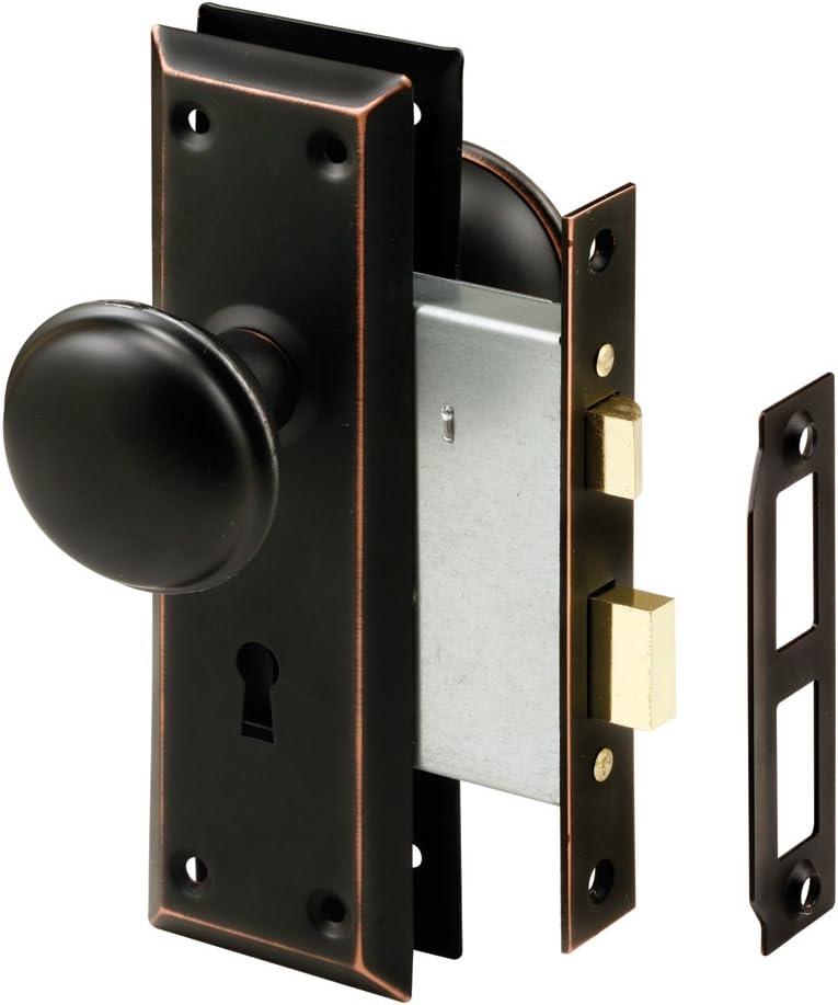 Prime-Line E 2495 Mortise Keyed Lock Set with Classic Bronze Knob  Perfect for Replacing Broken Antique Lock Sets and More, Fits 1-3/8 In.-1-3/4 In. Interior Doors (Single Pack)