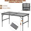 Folding Grill Table: 4x2 Ft Portable Camping Table, Lightweight Height Adjustable Metal Table with Mesh Desktop and Carrying Handle, Outdoor Table for Camping, Picnic, Beach and BBQ, 47.2"D x 23.6"W x 26"H