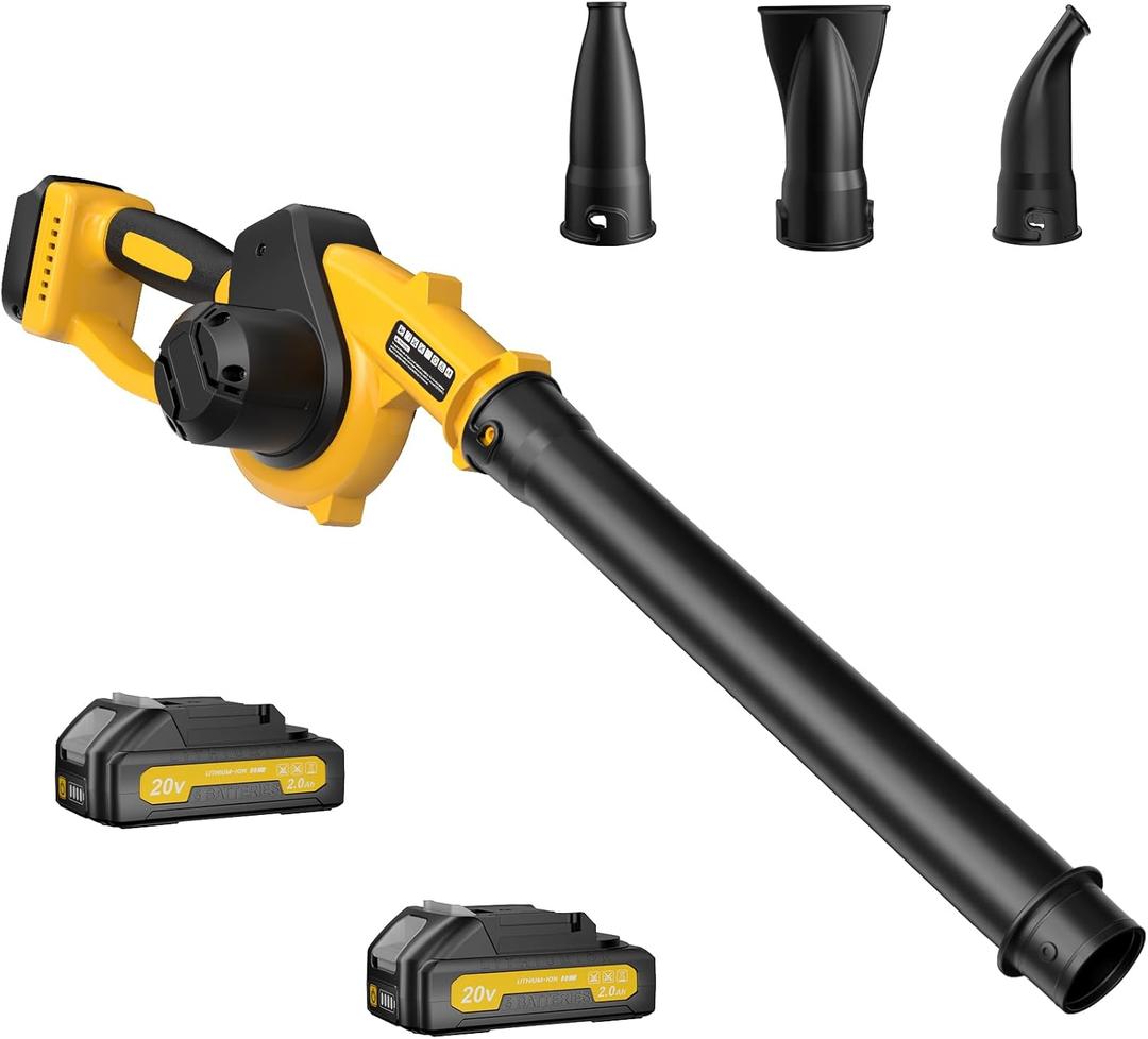 Leaf Blower Cordless with 2 Batteries and Fast Charger, 210 MPH Battery Powered Blower with 3 Nozzles, 3 Speed Modes, Lightweight & Small Electric Leaf Blowers for Lawn Care, House, Leaves, Dust, Snow (Yellow)