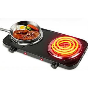 2000W Double Burner, Electric Hot Plate for Cooking Portable Cooking Stove, Countertop Burner Cooktop for Kitchen, Dorm, Temperature Control, Easy to Clean, Black